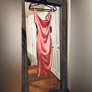 PLT Split side pink satin midi dress size XS